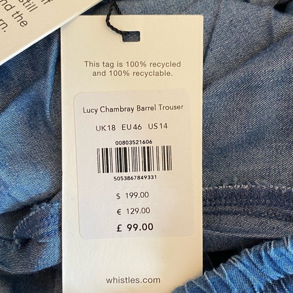 Whistles Lucy Chambray Barrel Leg Pants New with tags Size 14 - Picture 9 of 11